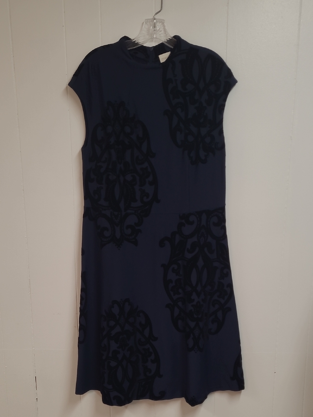 Chico's Sleeveless Blue Velvet Burnout Dress w/ Black Damask Pattern SZ 3/XL